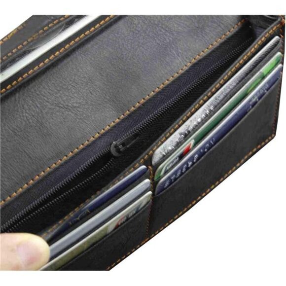 Biker Rock Star Concho Mens Card Money Long Black Real Leahter Wallet With Chain - Picture 4 of 7